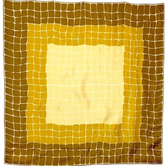 Burmel Accessories - Vtg Burmel Silk Scarf Brown Old Gold Yellow Mod Geometric 23" Square Handrolled
